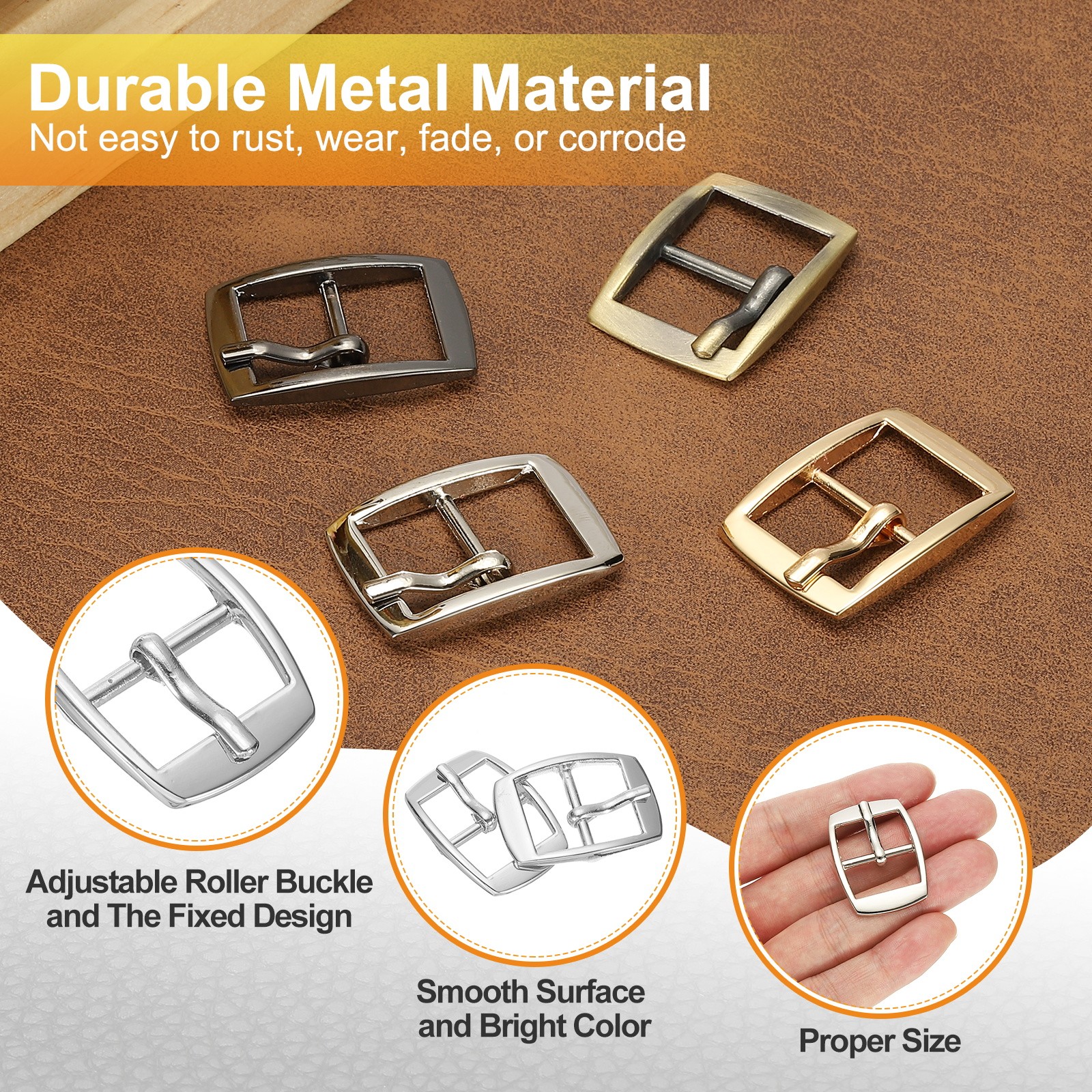 6 Pcs 0.8 Inch Single Prong Buckles Square Center Bar Buckles, Silver Tone