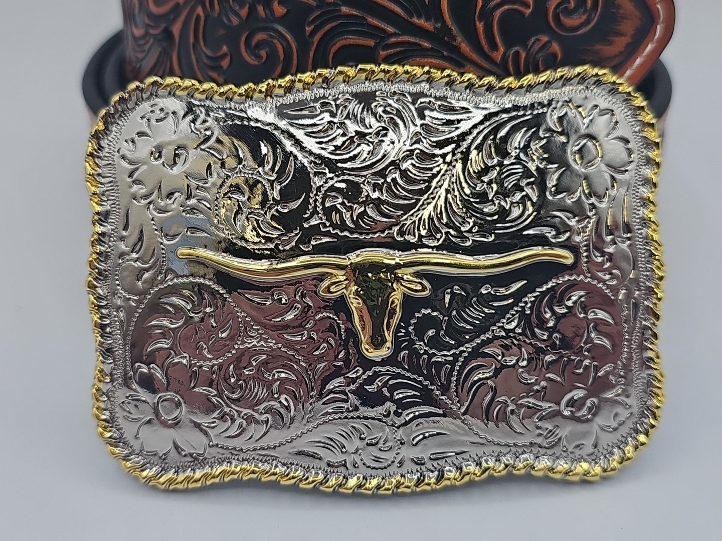Western Style Texas Longhorn Belt Buckle w/ Belt 46in waist