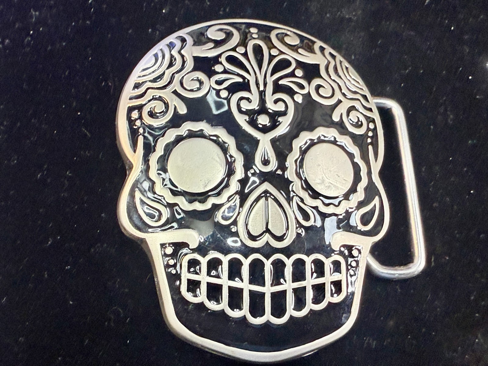 Day Of The Dead Black Skull Mexican Dia De Muertos Belt Buckle- Jeans Friend