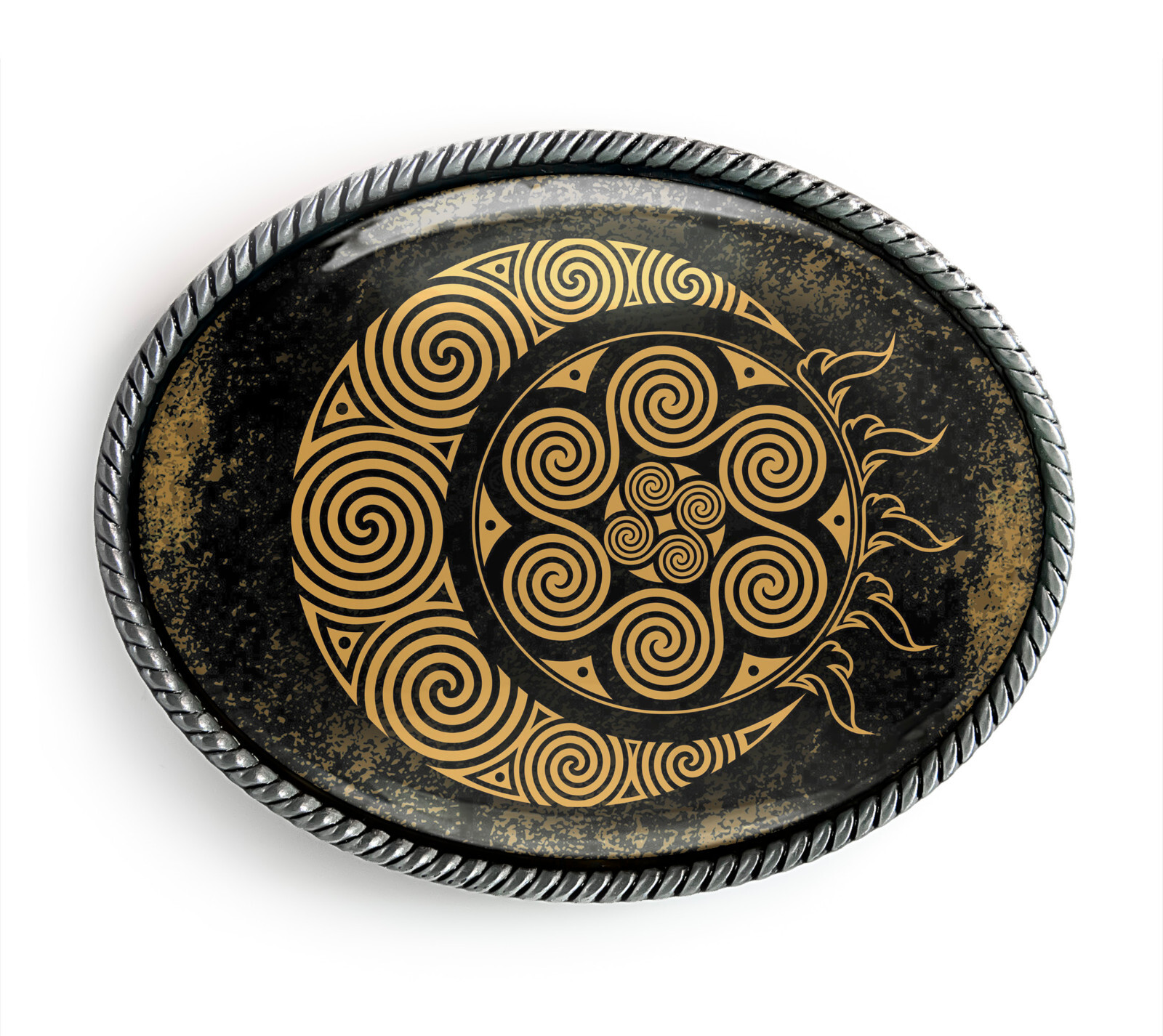 Celtic Grunge Belt Buckle – Spiral Sun and Moon Mandala Belt Buckle – 638