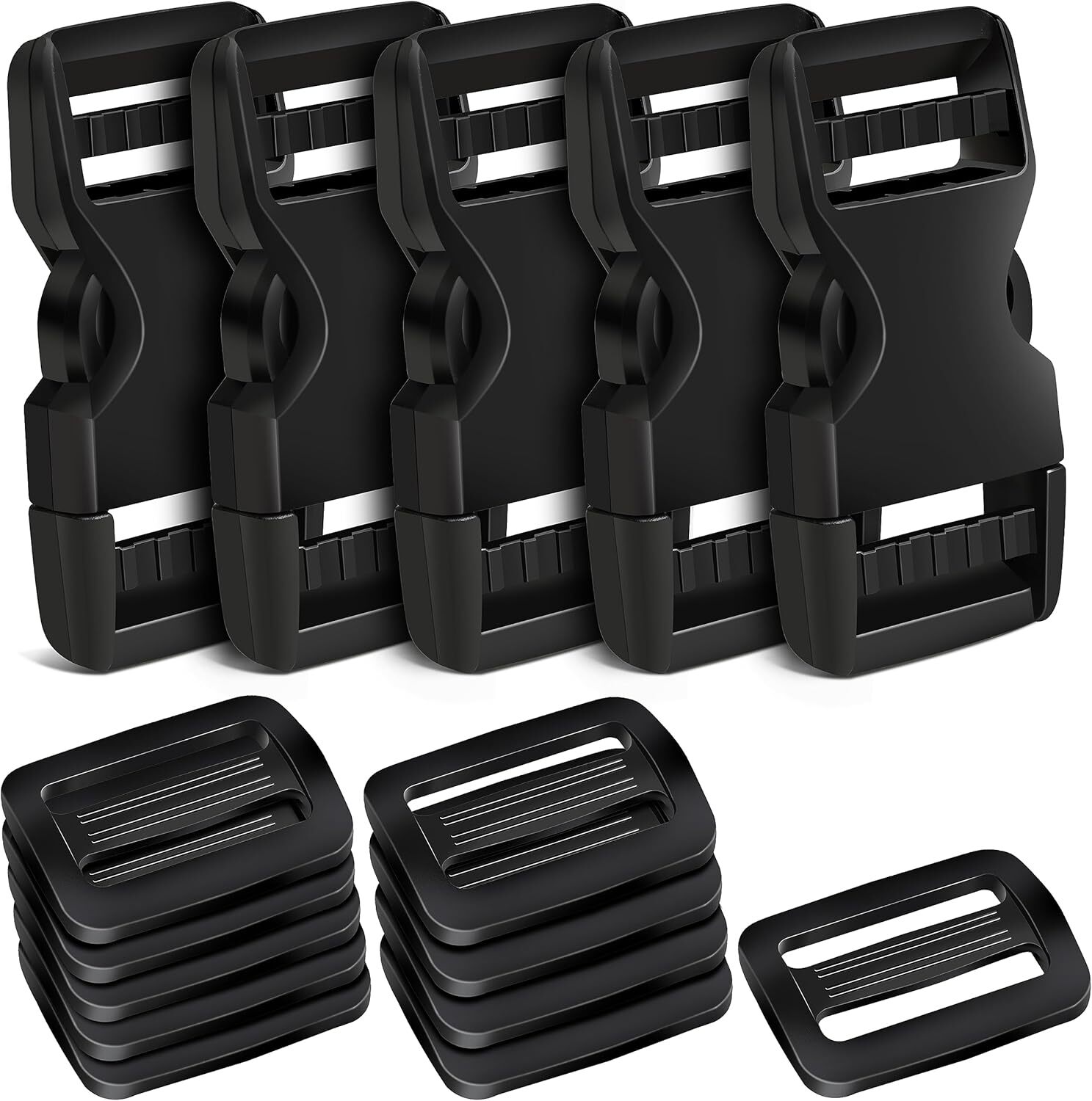 Buckles 1&Prime;, Buckles for Straps 1 Inch 5 PCS, 10PCS Tri-Glide Slide Set, Plastic
