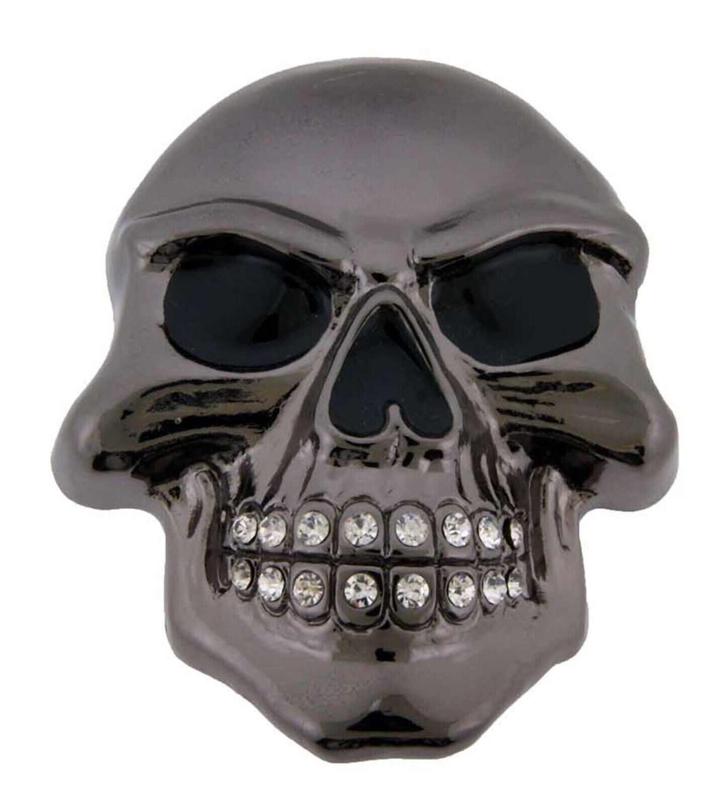 Skull Belt Buckle Men Skeleton Grillz Gunmetal Teeth Bling Rhinestones Halloween