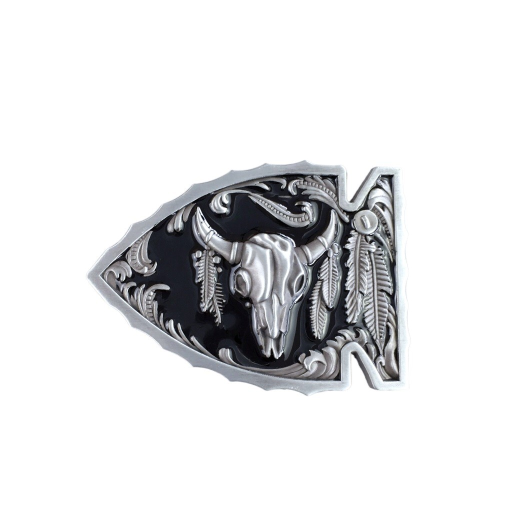 Vintage Black Enamel Arrowhead Bull Belt Buckle Boucle de ceinture