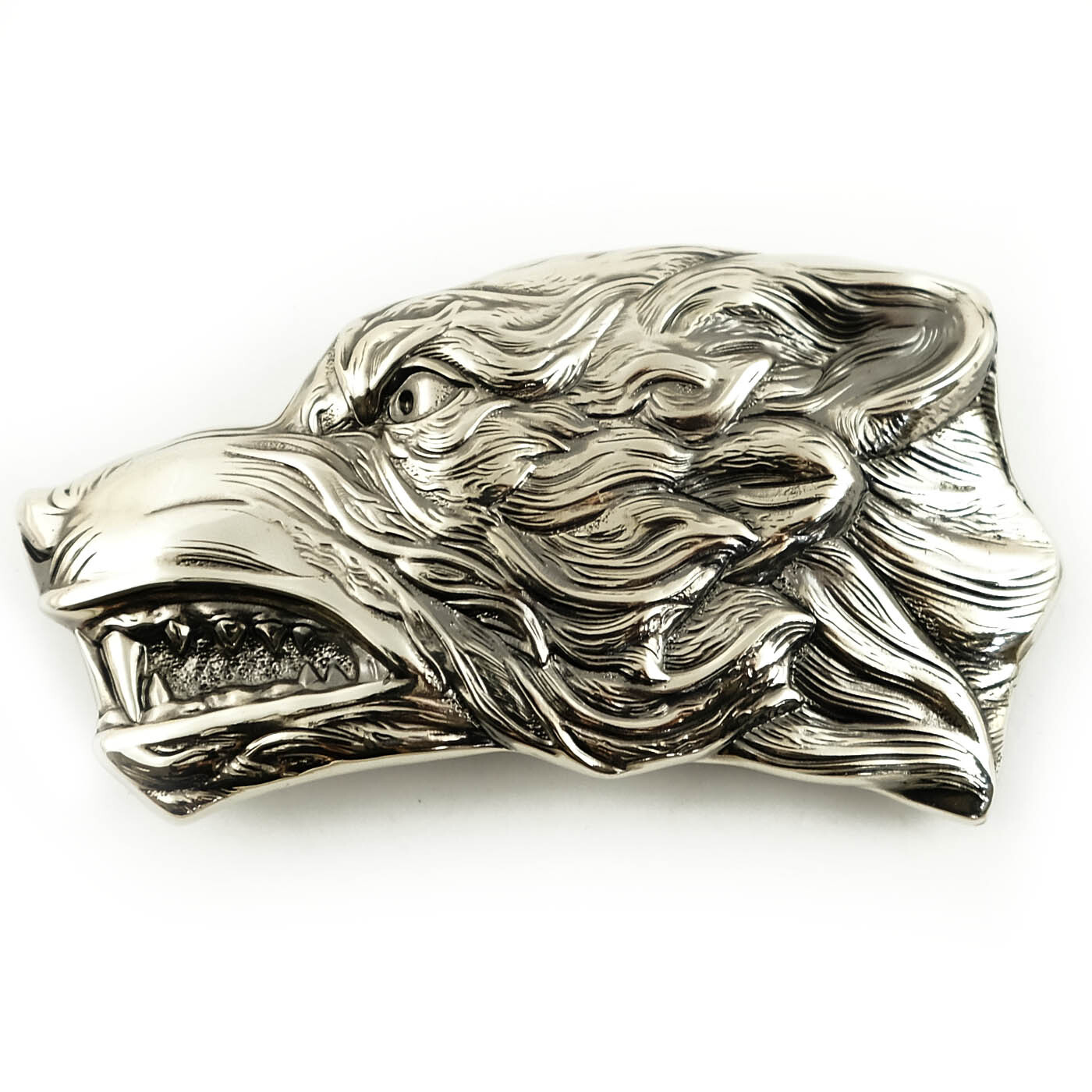 German silver belt buckle Grey Wolf, Handmade wolf head german silver buckle