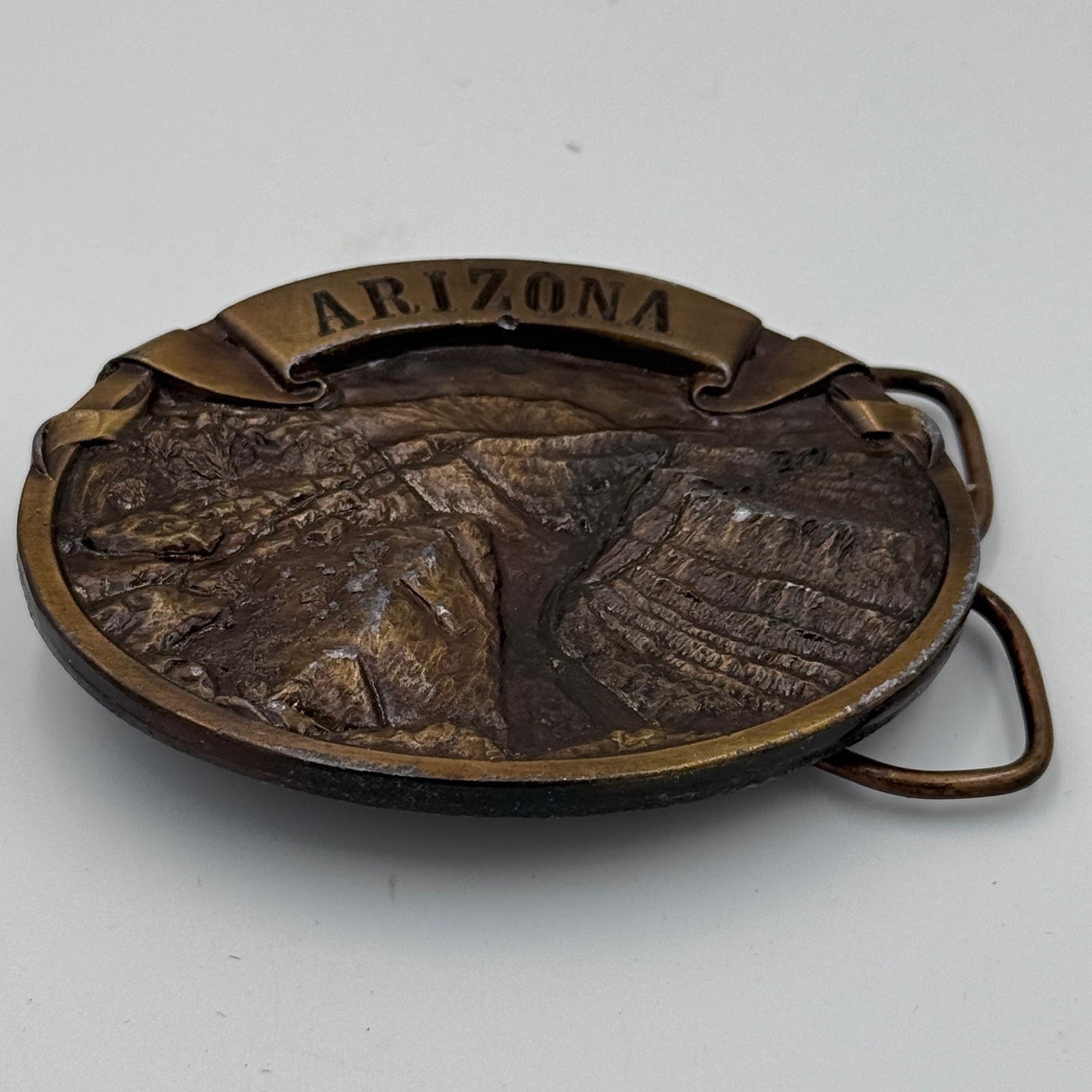 Vintage Arizona Grand Canyon Belt Buckle 3D Relief Western Brass Tone Oval