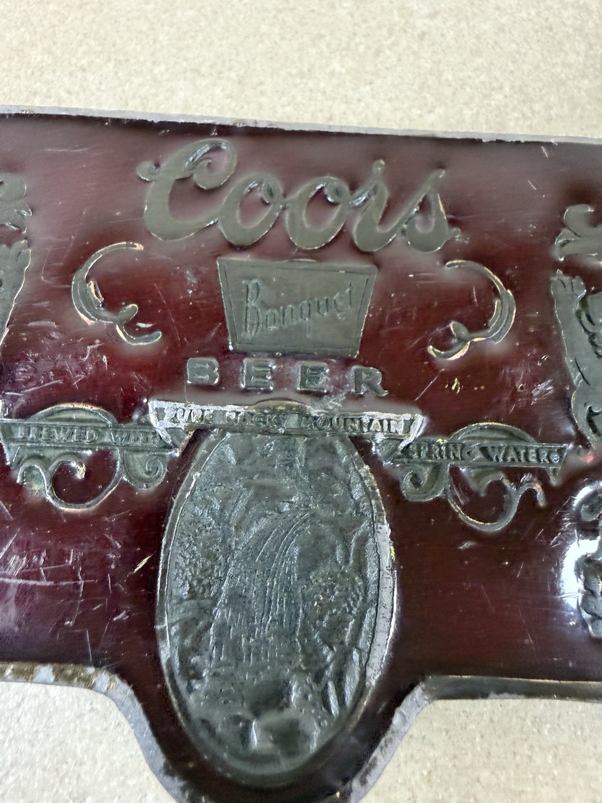 Coors Vintage Beer Belt Buckle Banquet Rocky Mountain Spring Red Resin 70s See