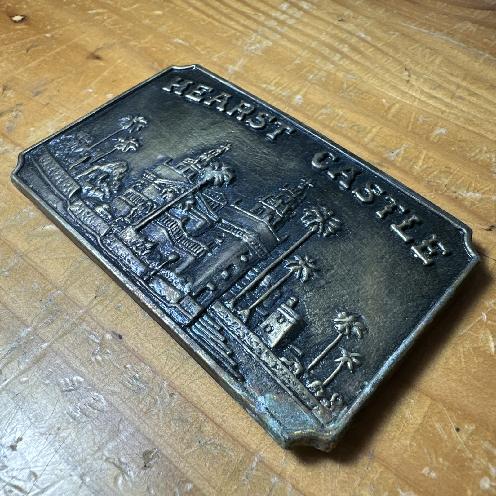 Vtg Bronze Big Belt Buckle Hearst Castle California Pop Mystery Destination A6