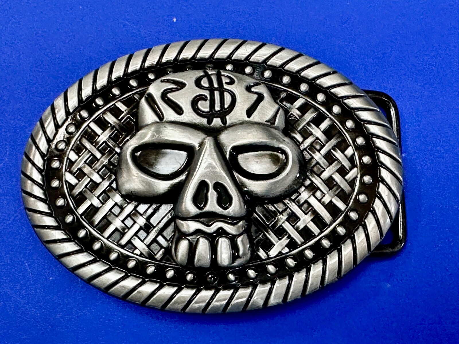 Skull With $ Dollar Sign Halloween Black & Silver Color Gothic Vibe Belt Buckle