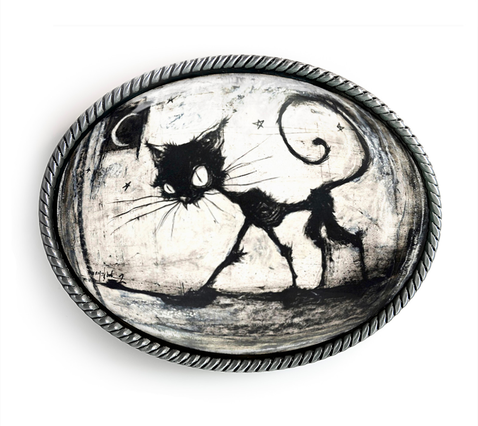 Black Cat Belt Buckle – Gothic Halloween Art Belt Buckle – 81