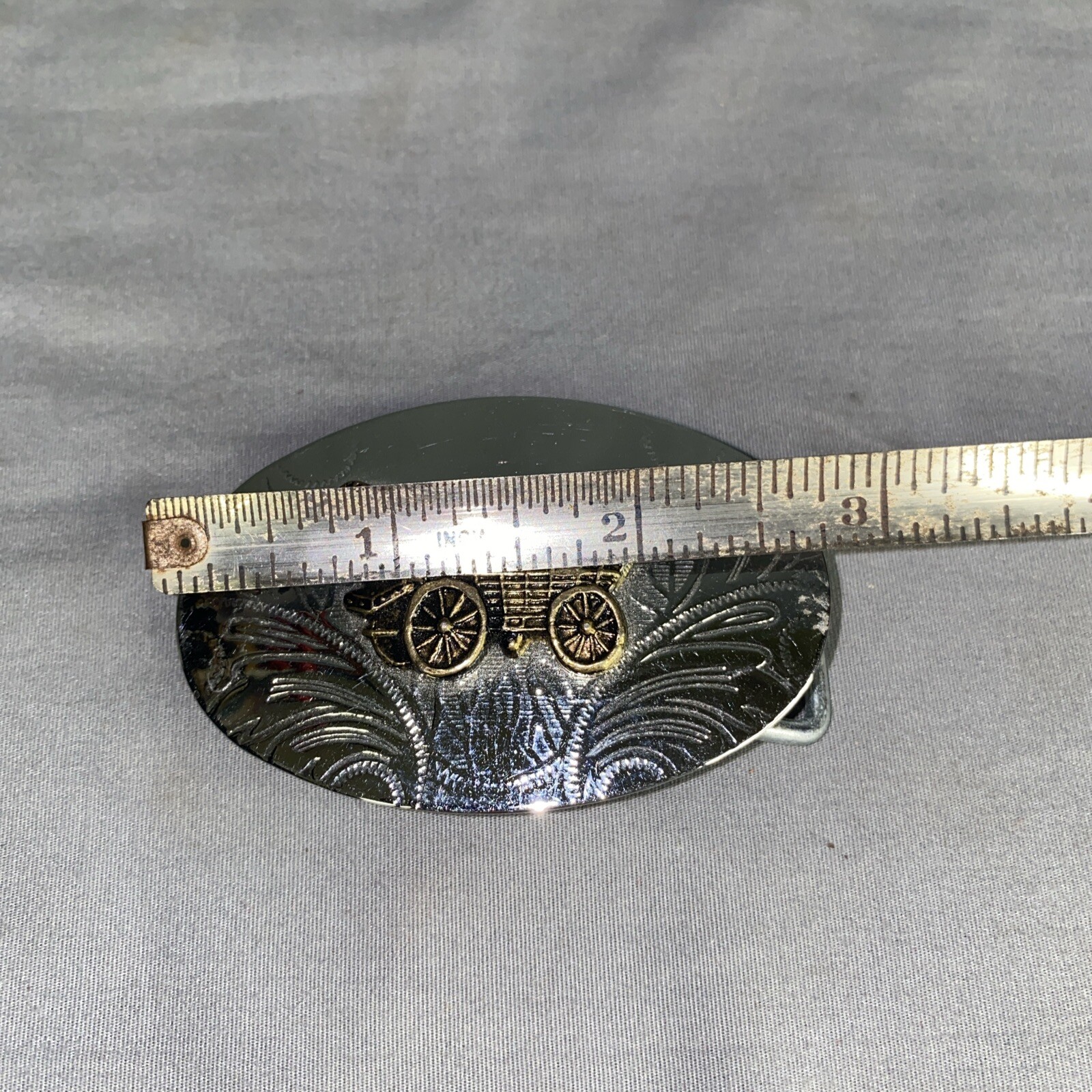Child Sized Belt Buckle Western Covered Wagon Silver Tone