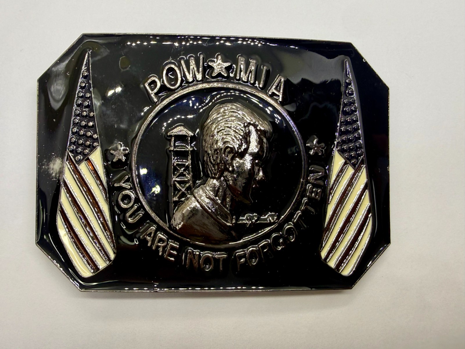 POW MIA You Are Not Forgotten Flag Army Patriots Belt Buckle New Condition