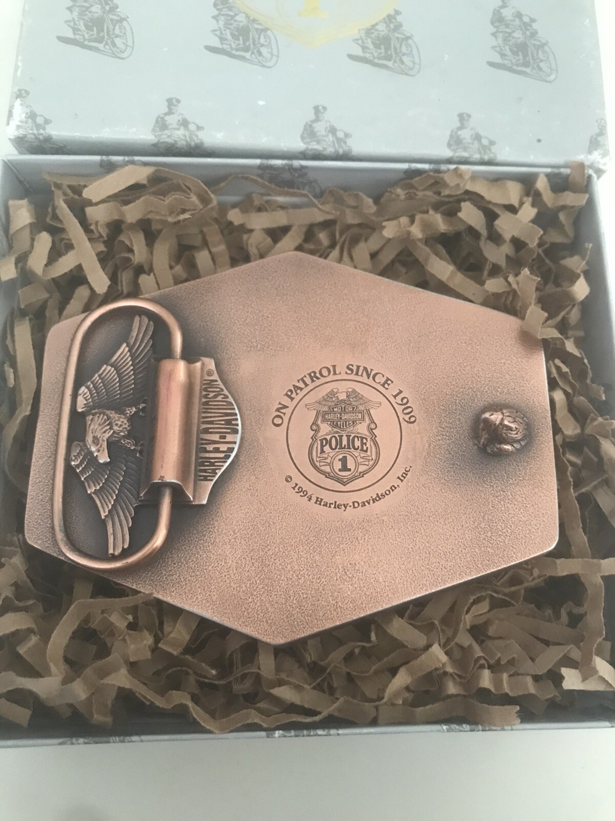 1994 Harley Davidson POLICE 1 Belt Buckle On Patrol Since 1909 RARE / NOS in Box