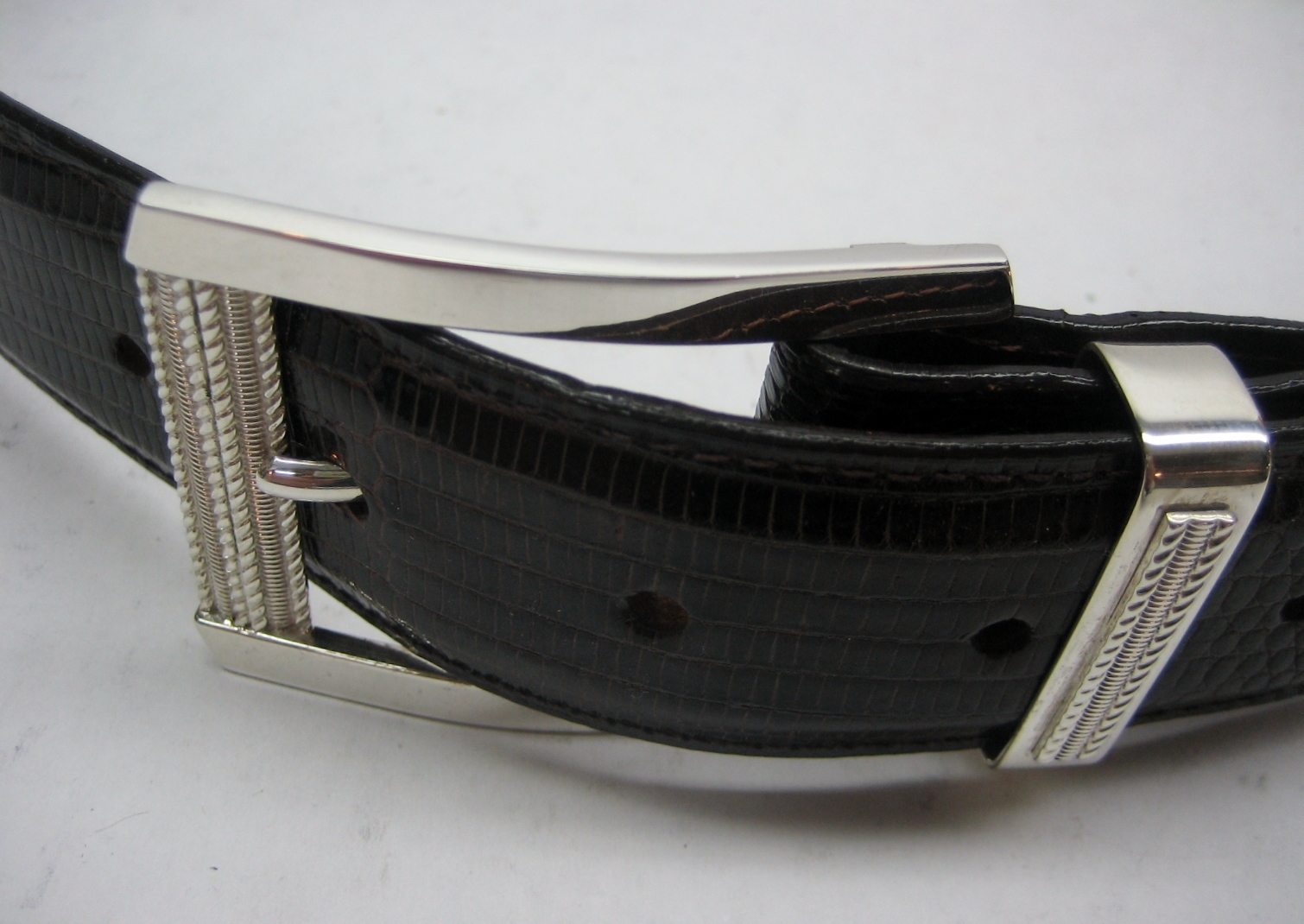 Sterling silver 925 buckle & loop, 44 grams w/Genuine Lizard 1.5  » belt U.S.A..