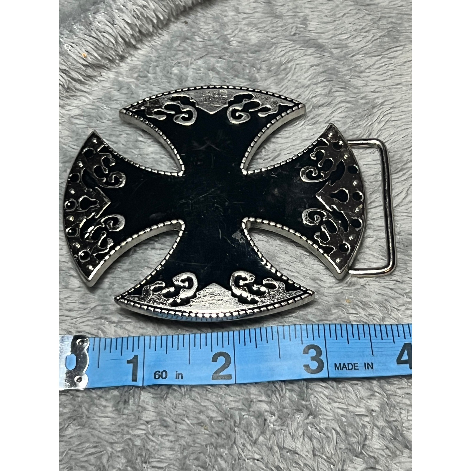 Silver Tone Maltese Cross Belt Buckle Gothic Western Biker Style 3.5in