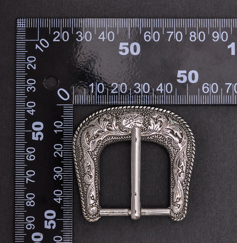 Western Cowboy Silver Flower Engraved Belt Pin Buckle 3pc/Set Fits 1-1/8&Prime; Strap