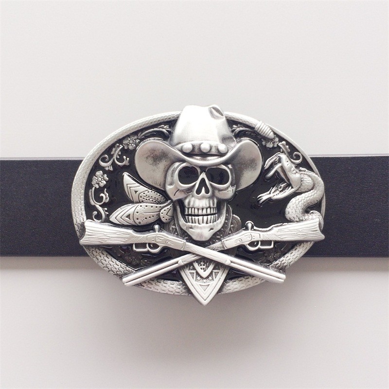 Vintage Style Rodeo Skull Cowboy Black Enamel Belt Buckle also Stock in the US