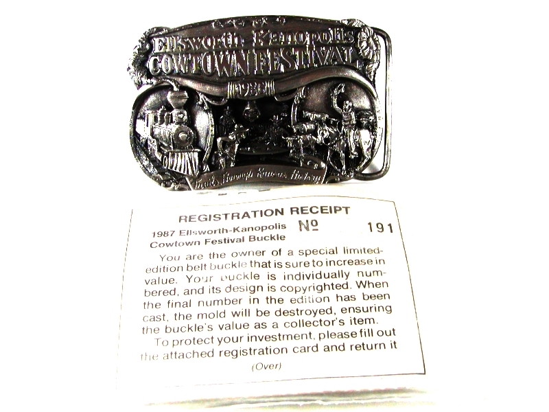 1986 Ellsworth Cowtown Festival Belt Buckle By PRAIRIE ENTERPRISES 42316