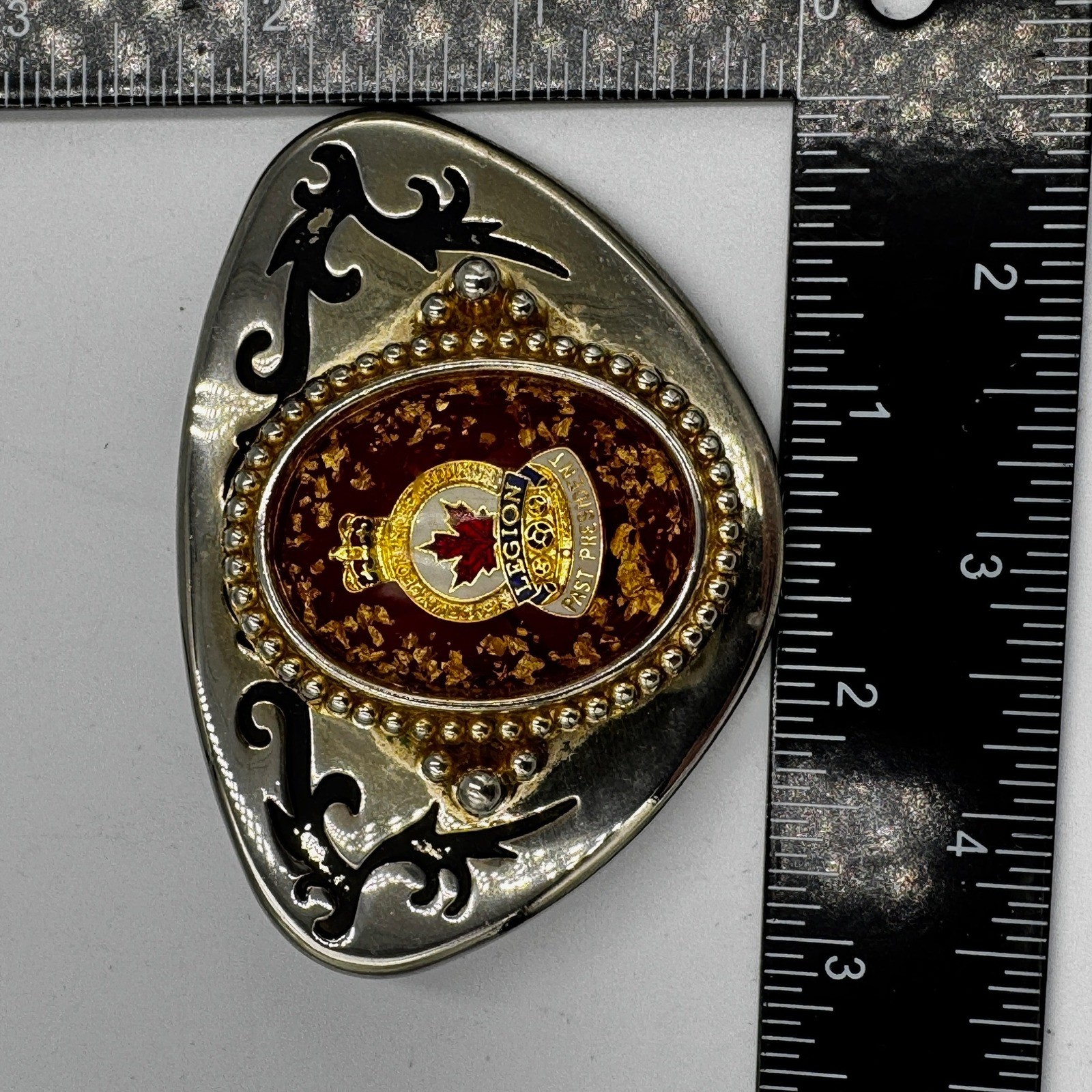 Royal Canadian Legion Past President Belt Buckle Maple Leaf Crown Silver Gold