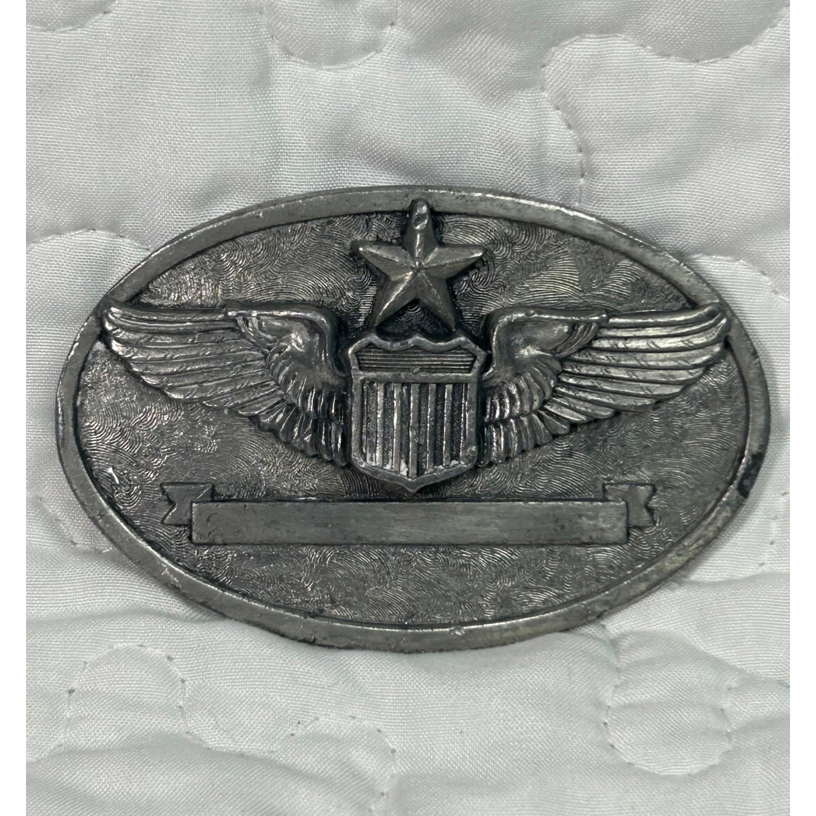 Vintage 1983 Buckle Connection Senior AAF USAF Pilot Wings Belt Buckle Silver