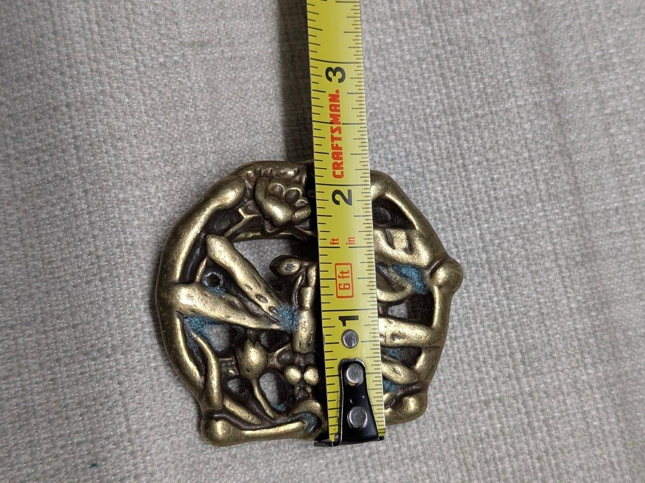 vintage 1970s belt buckle SOLID BRASS handcrafted DRAGONFLY brutalist western
