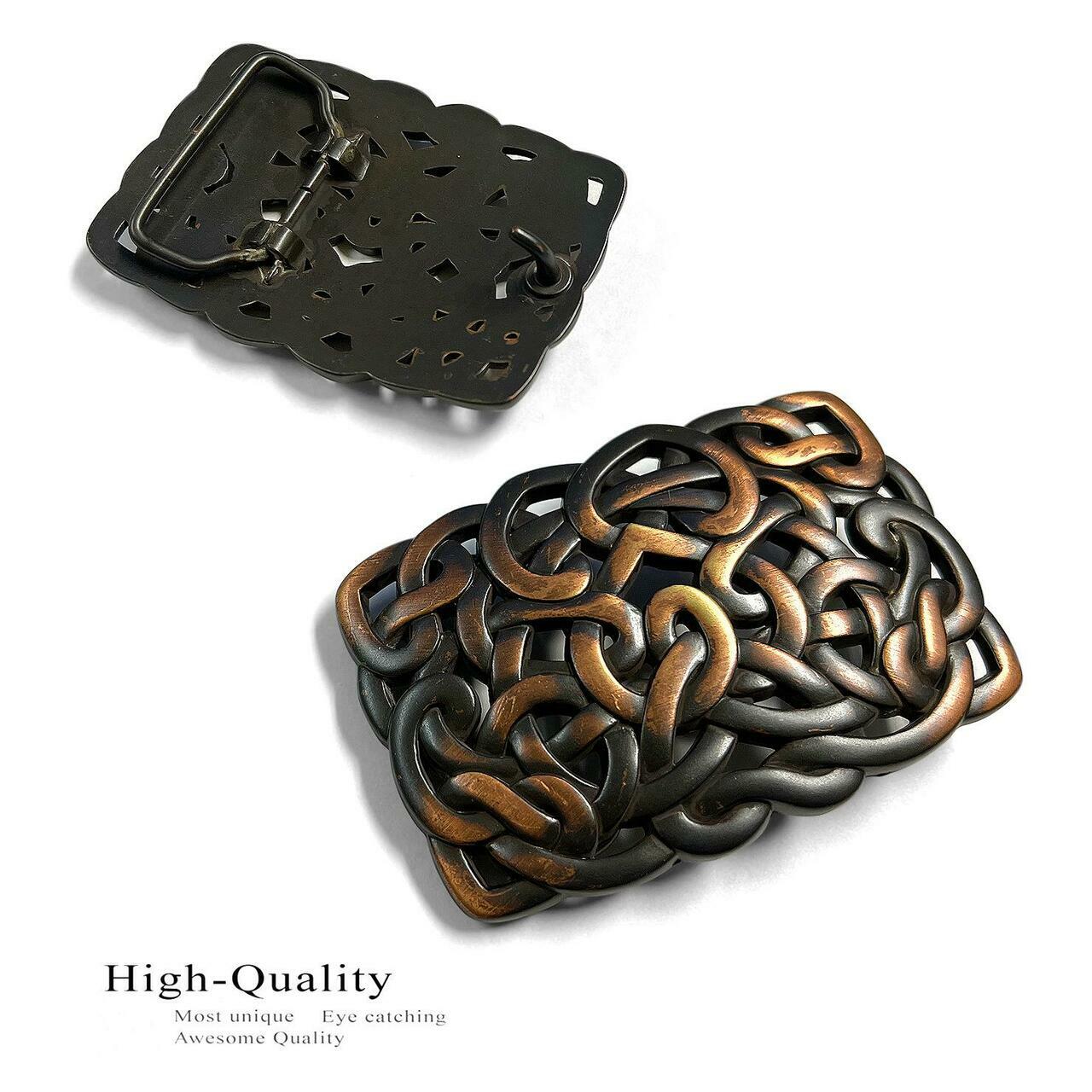 Unique 3D Copper Celtic Heart Connected Engraved Belt Buckle fits 1-1/2&Prime; Strap