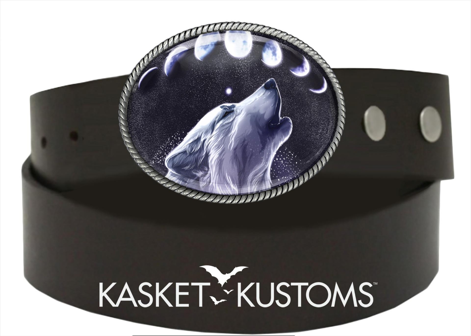 Wolf Belt Buckle – Full Moon Lunar Cycle Handmade Oval Buckle – 636-SO