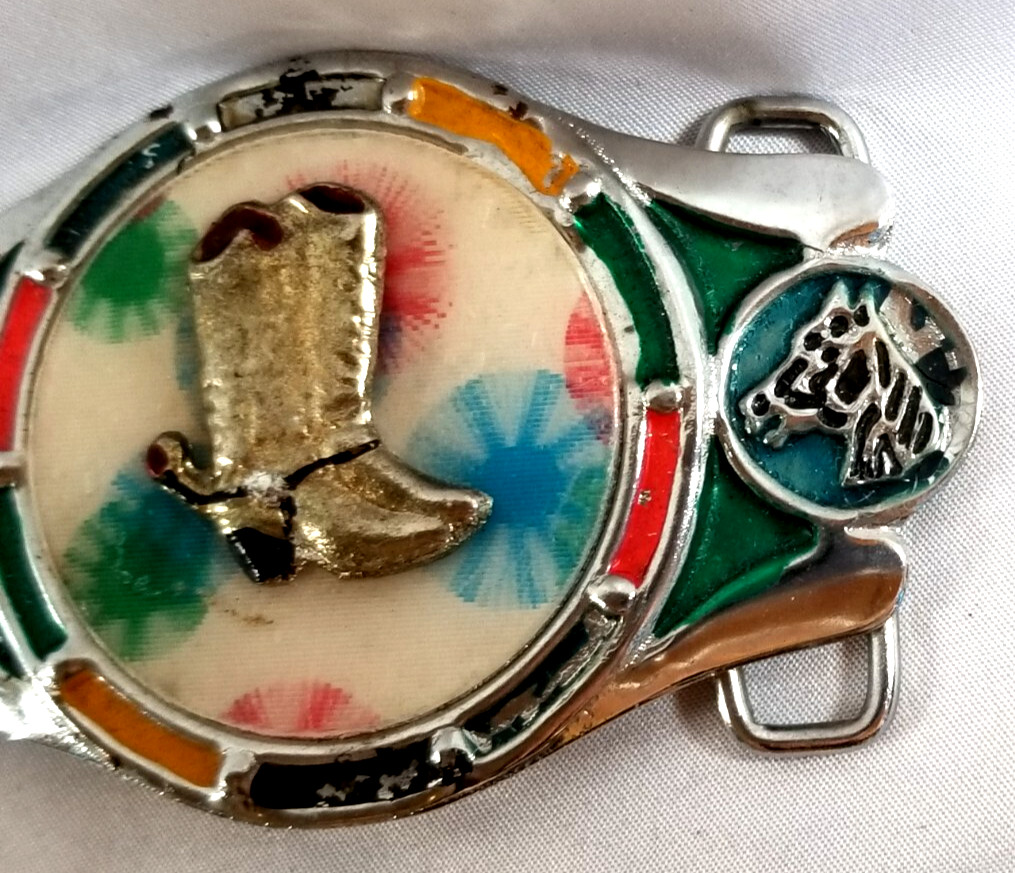 VTG 1970s Imperial Hebillas Belt Buckle Western Rodeo Cowboy Boots Spurs Horses