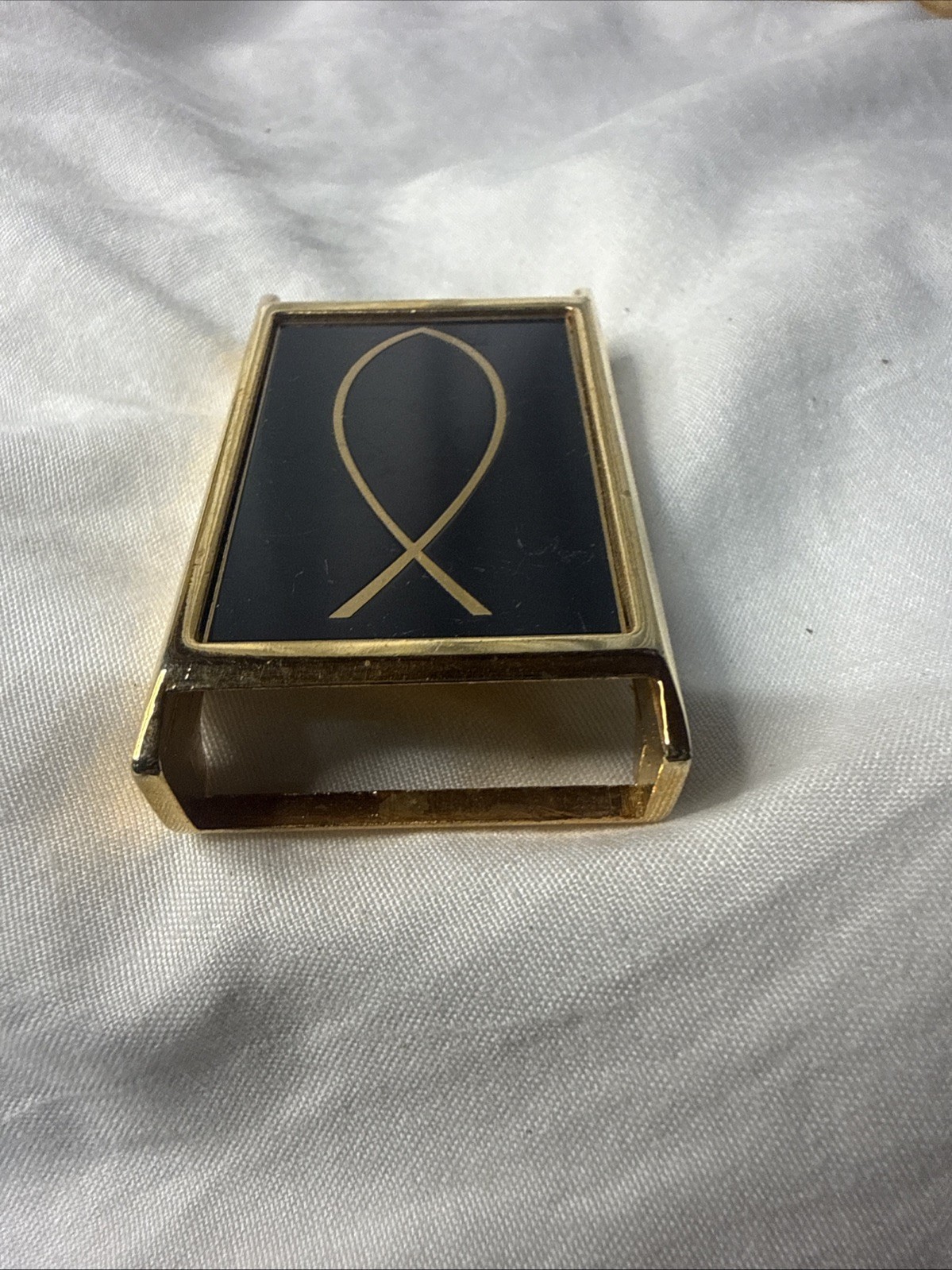 Vintage Aurum Dallas Christian Fish Interchangeable Belt Buckle Gold Tone