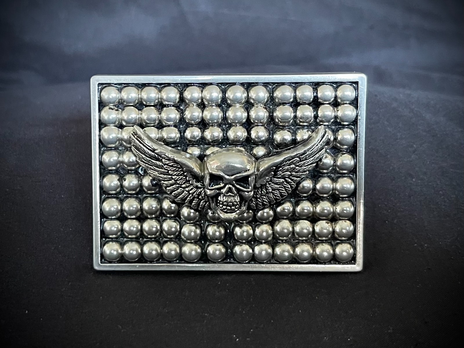 Flying Skull Winged Belt Buckle Gothic Industrial Beaded OOAK Darren McNeese