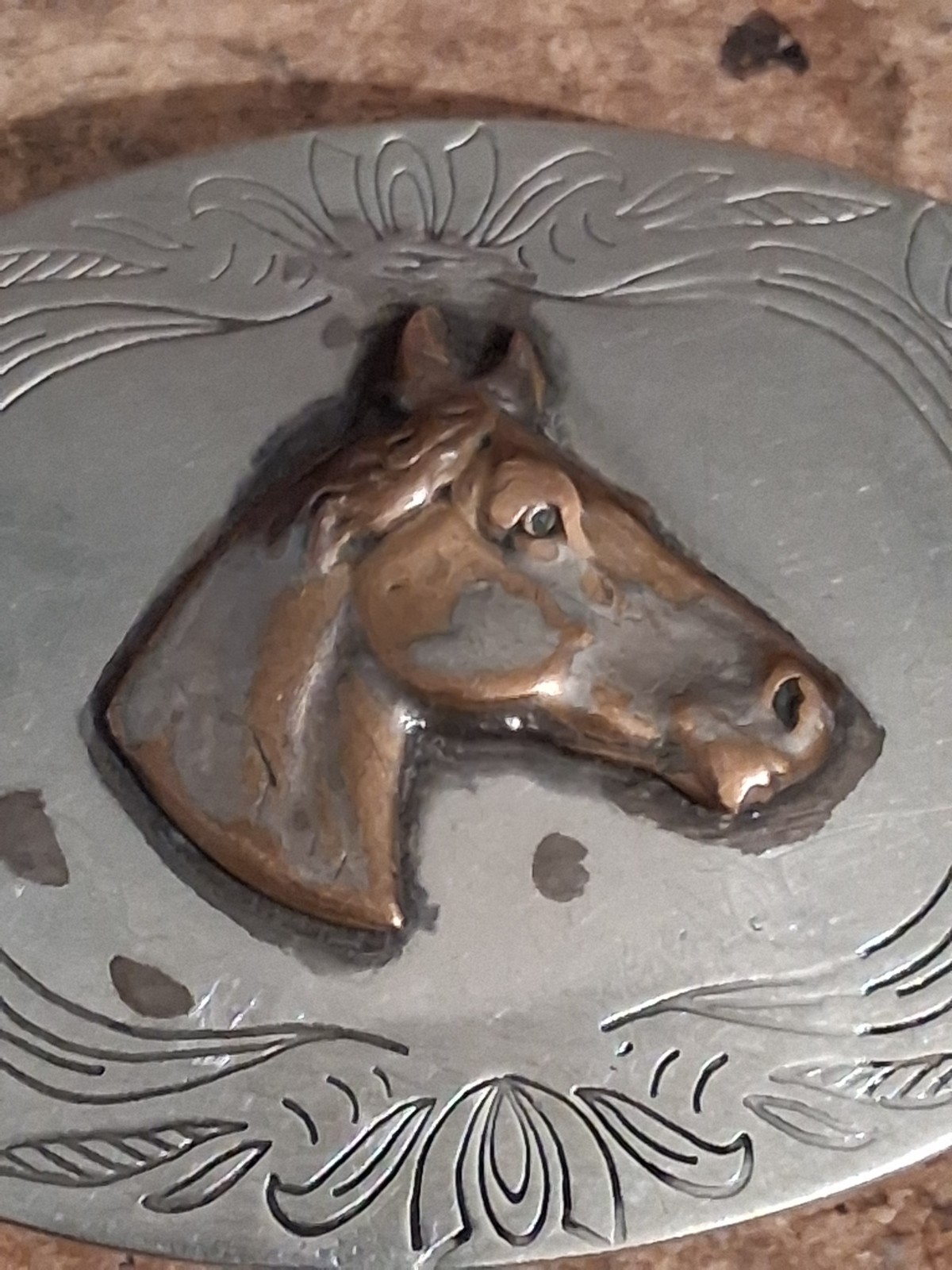 Hores Belt Buckle Nickel Silver Vintage 70s