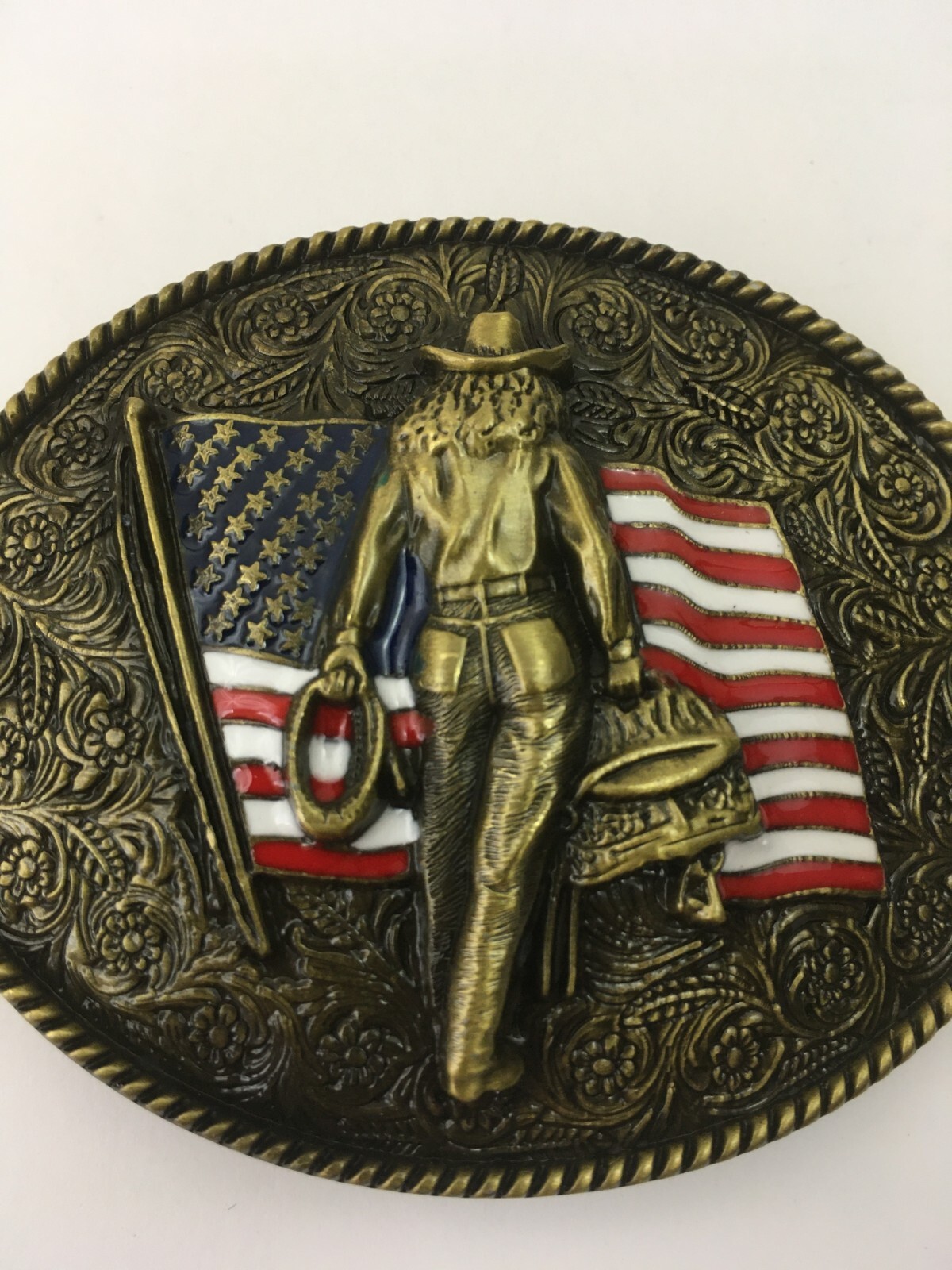 Cowgirl Belt Buckle American West Cow Girl USA Flag