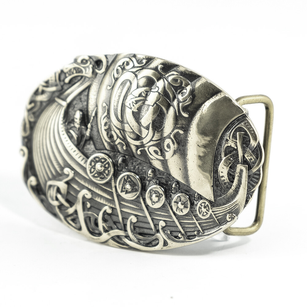 Viking warship Drakkar german silver buckle, Scandinavian Nordic Celtic warrior