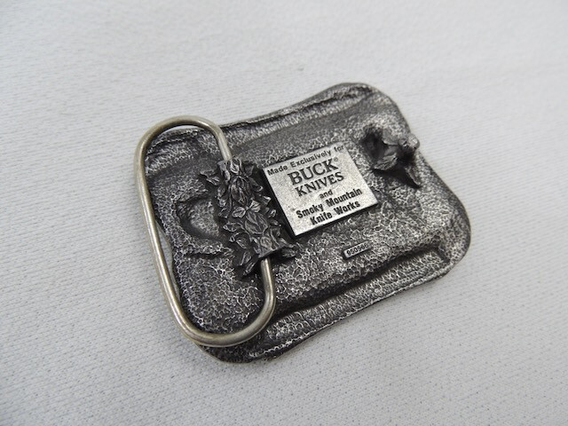Vintage 1980’s Buck Knives Smokey Mountain Knife Works Belt Buckle