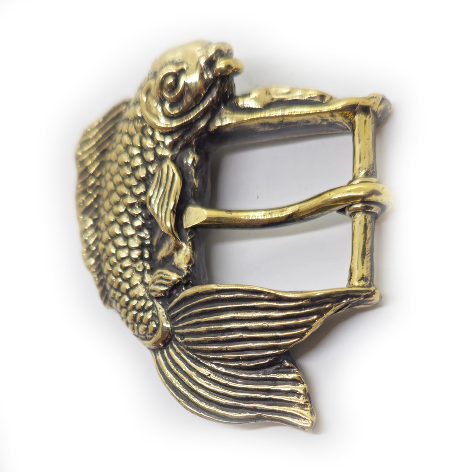 Koi Fish Swimming Brass Belt Buckle