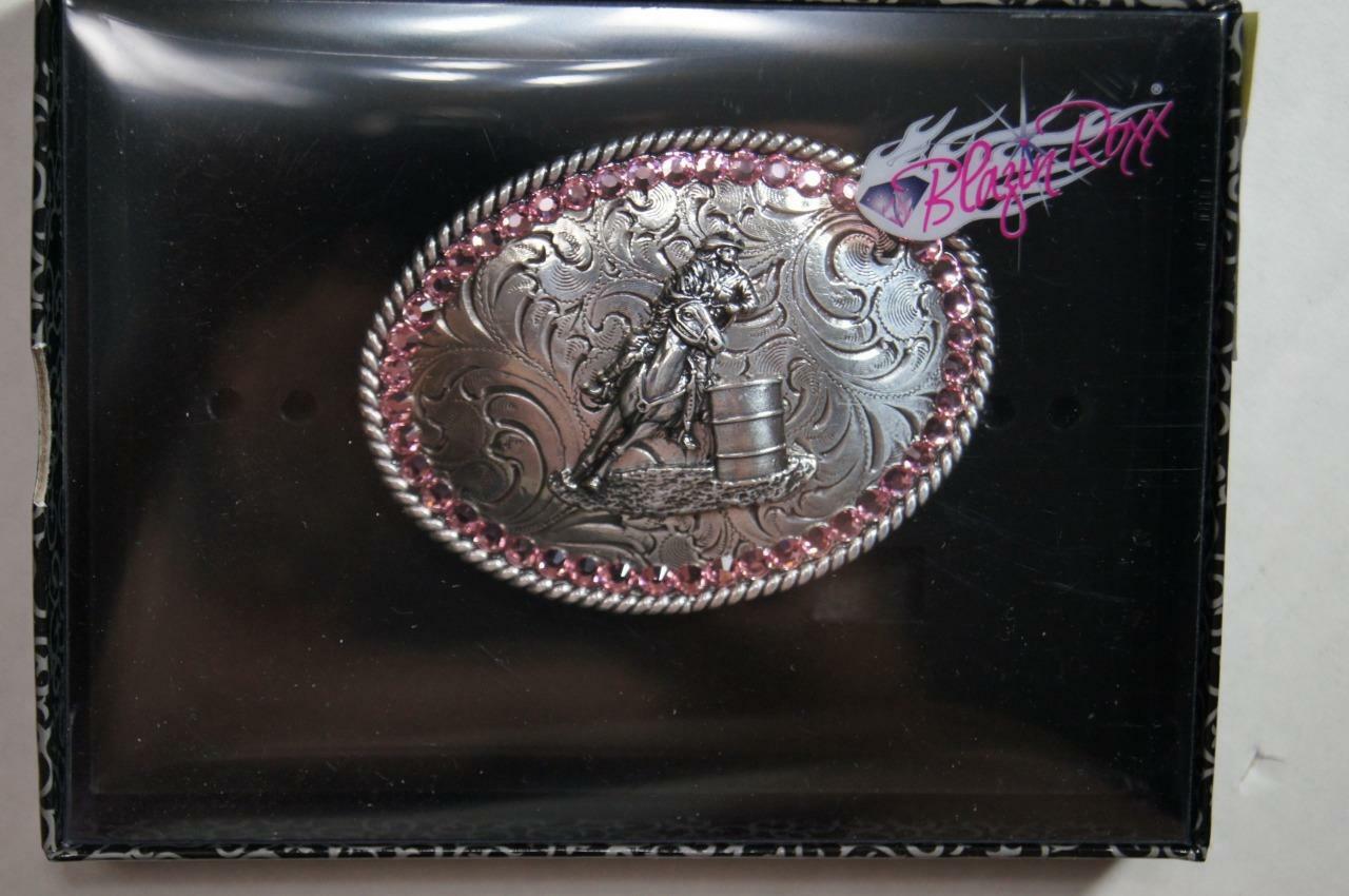 BLAZIN ROXX Youth Belt Buckle Barrel Rider Rhinestones Pink & Silver 37380