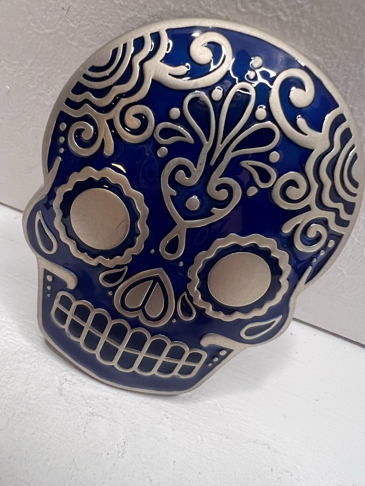 Belt Buckle Sugar Skull Blue Silver Tone Metal – NEW