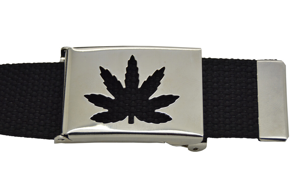 « MARIJUANA » PUNCH MILITARY CANVAS FLIP WEB BELT & BUCKLE 60 INCHES