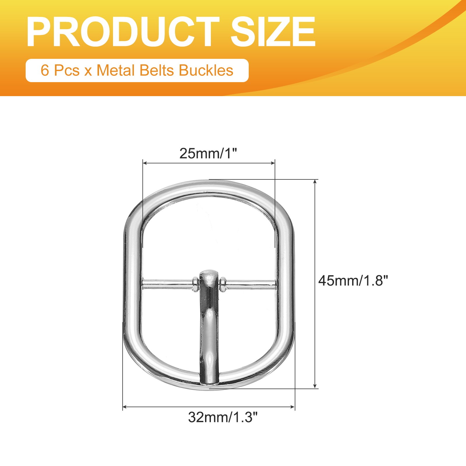 6 Pcs 1 Inch Single Prong Buckles Oval Center Bar Buckles, Silver Tone