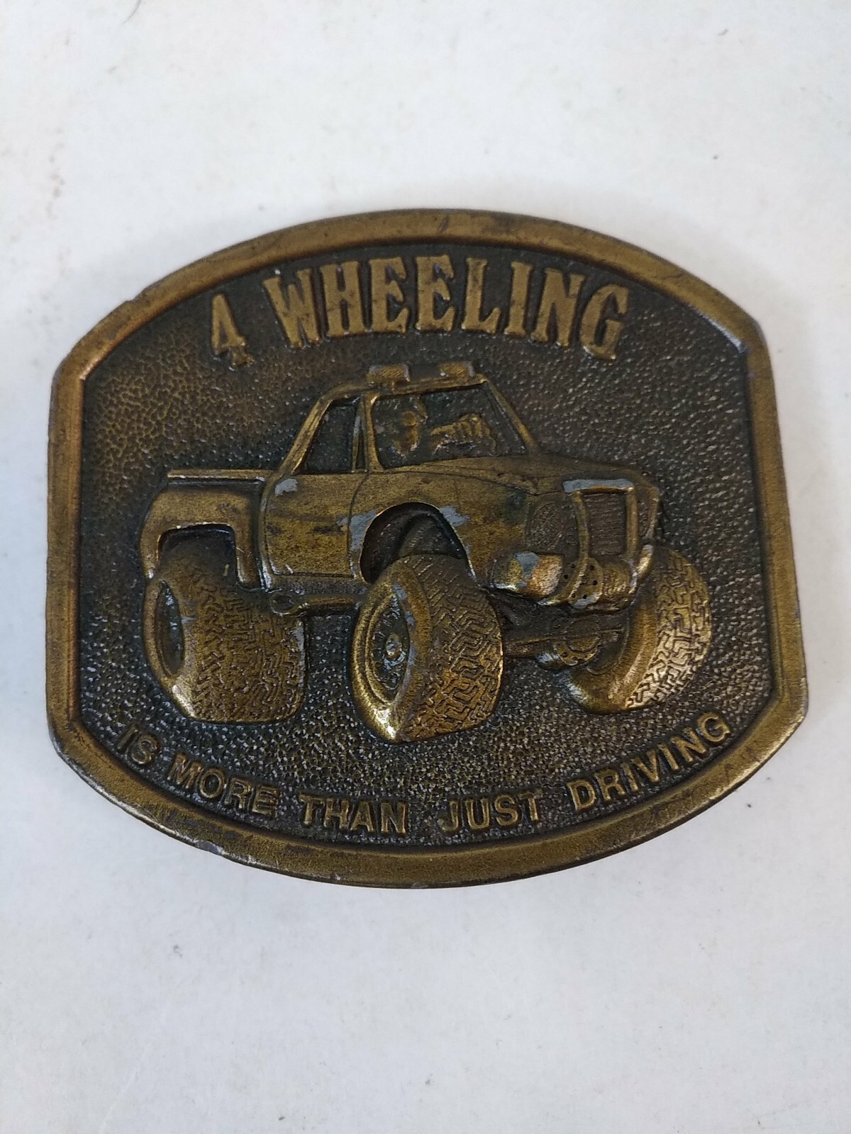 Vintage 4 Wheeling is More Than Just Driving Belt Buckle Bergamot Brass 1976