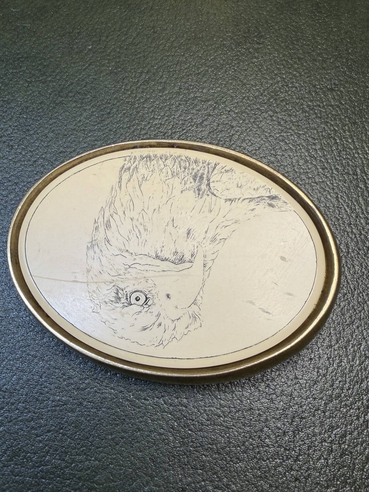 Vintage BARLOW Solid Brass Belt Buckle Bald Eagle Scrimshaw Style Southwestern