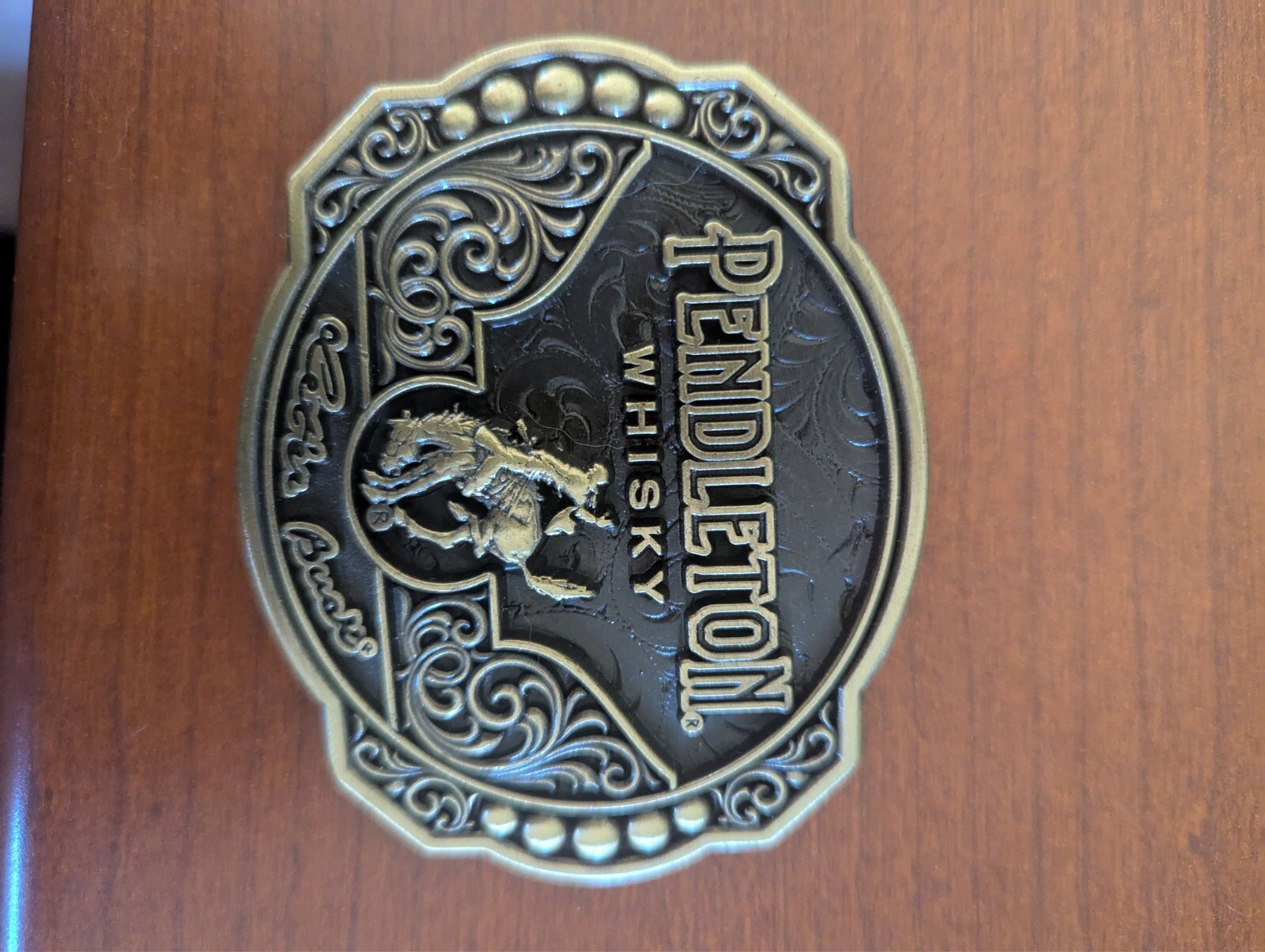 2024 Pendelton Whiskey Belt Buckle Gold Bronze with Bronco Bull