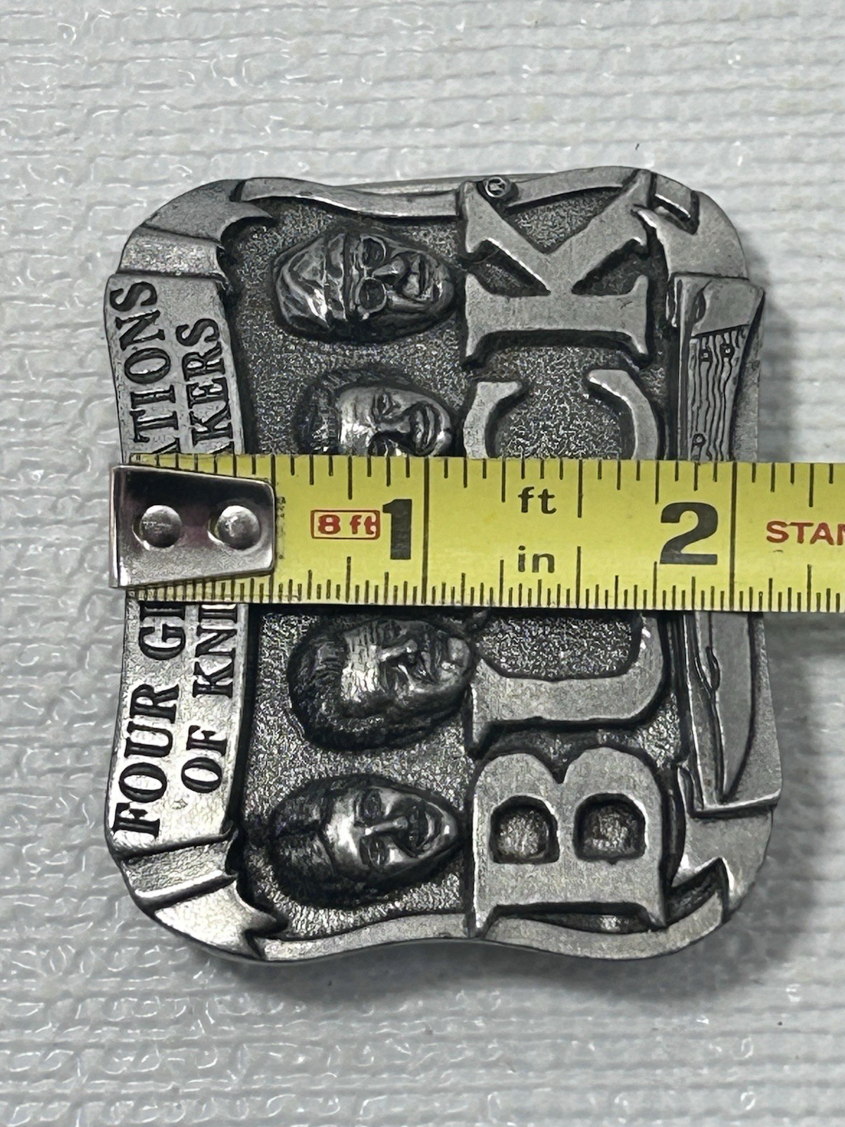 Buck Knives Belt Buckle Four Generations Of Knife Makers Pewter Smoky MT. Knife