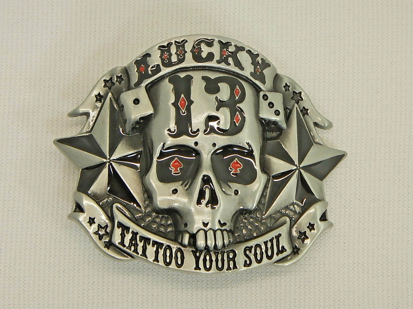 Lucky 13 Reproduction Skeleton Skull Head Stars Belt Buckle « Tattoo Your Soul »