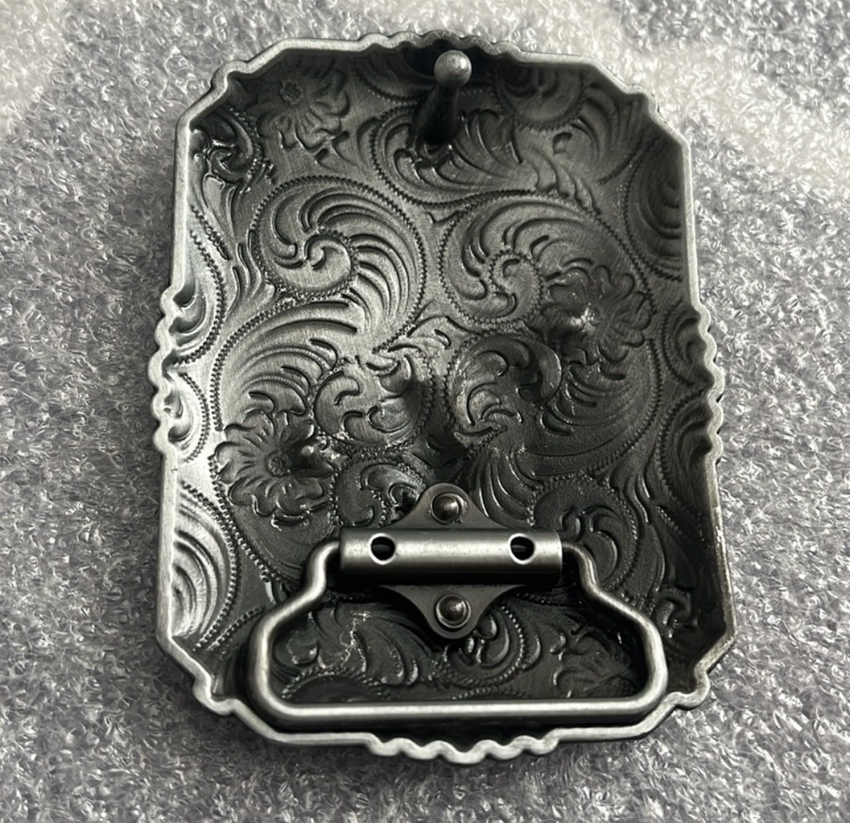 Western Floral Belt Buckle Praying Cowboy Kneeling at Cross Antique Silver Tone
