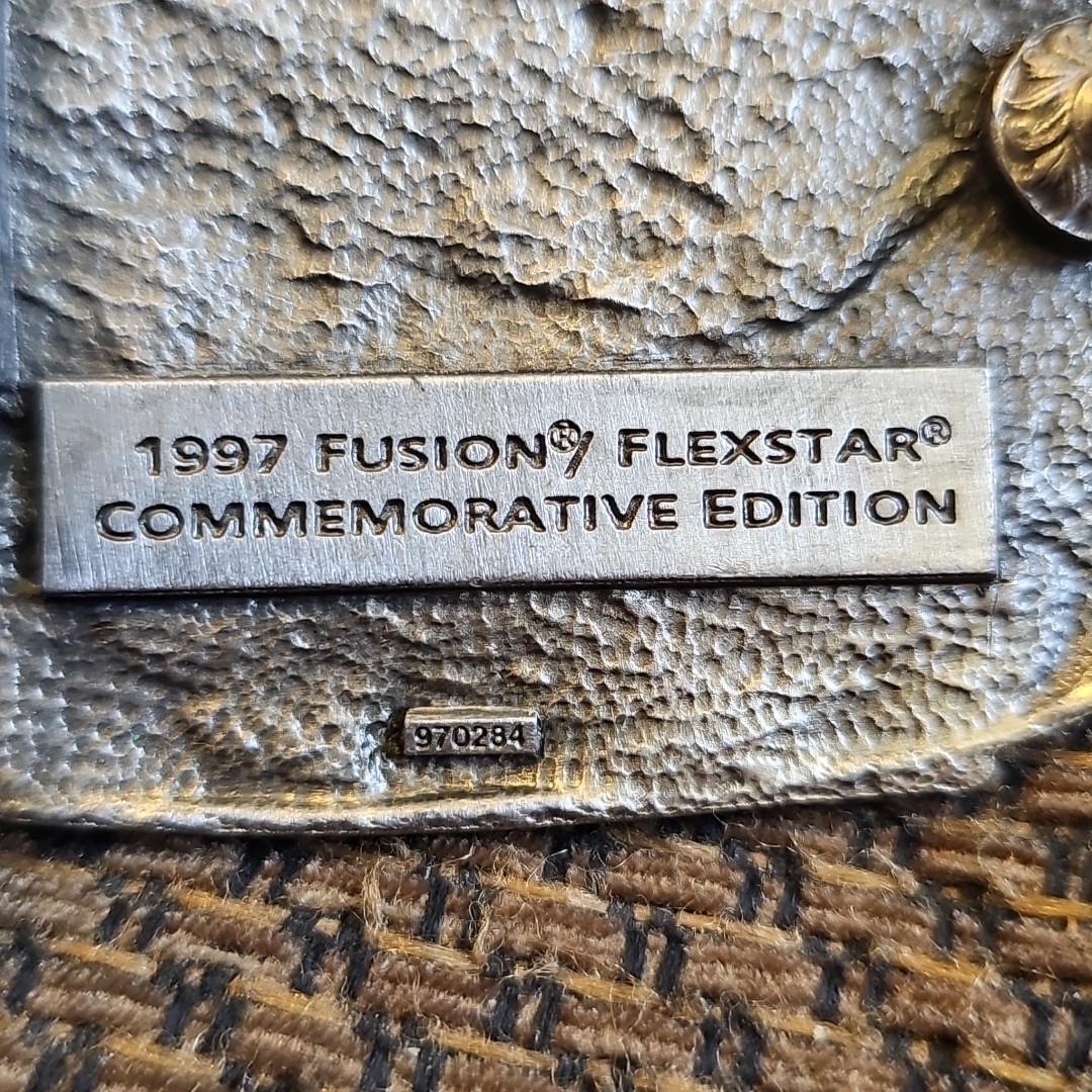 Vintage Collectible Fusion Flexstar Farm Glasses Silver Tone Metal Belt Buckle