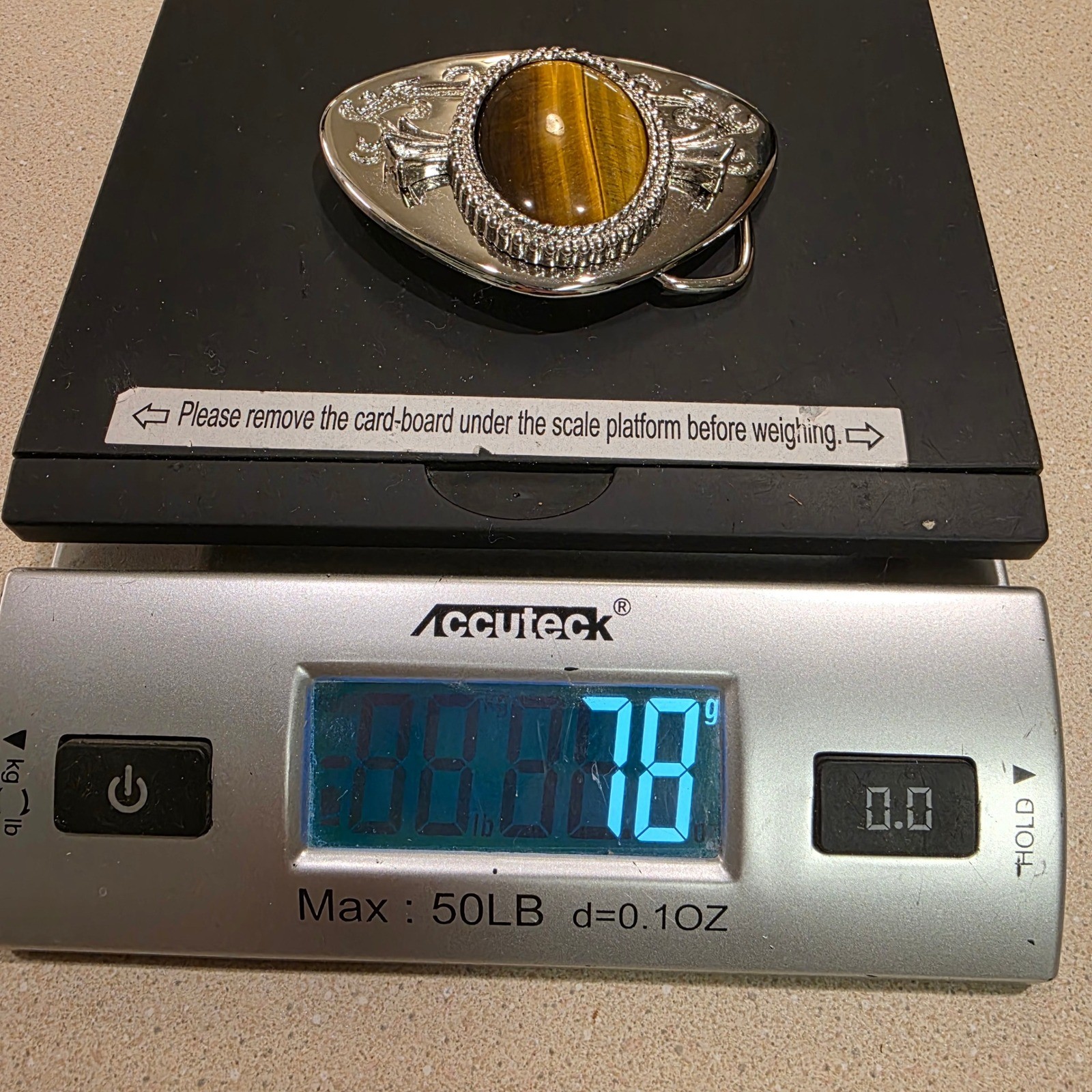 Belt Buckle Unisex Silver Chrome, Tigers Eye Stone Western Boho, EUC