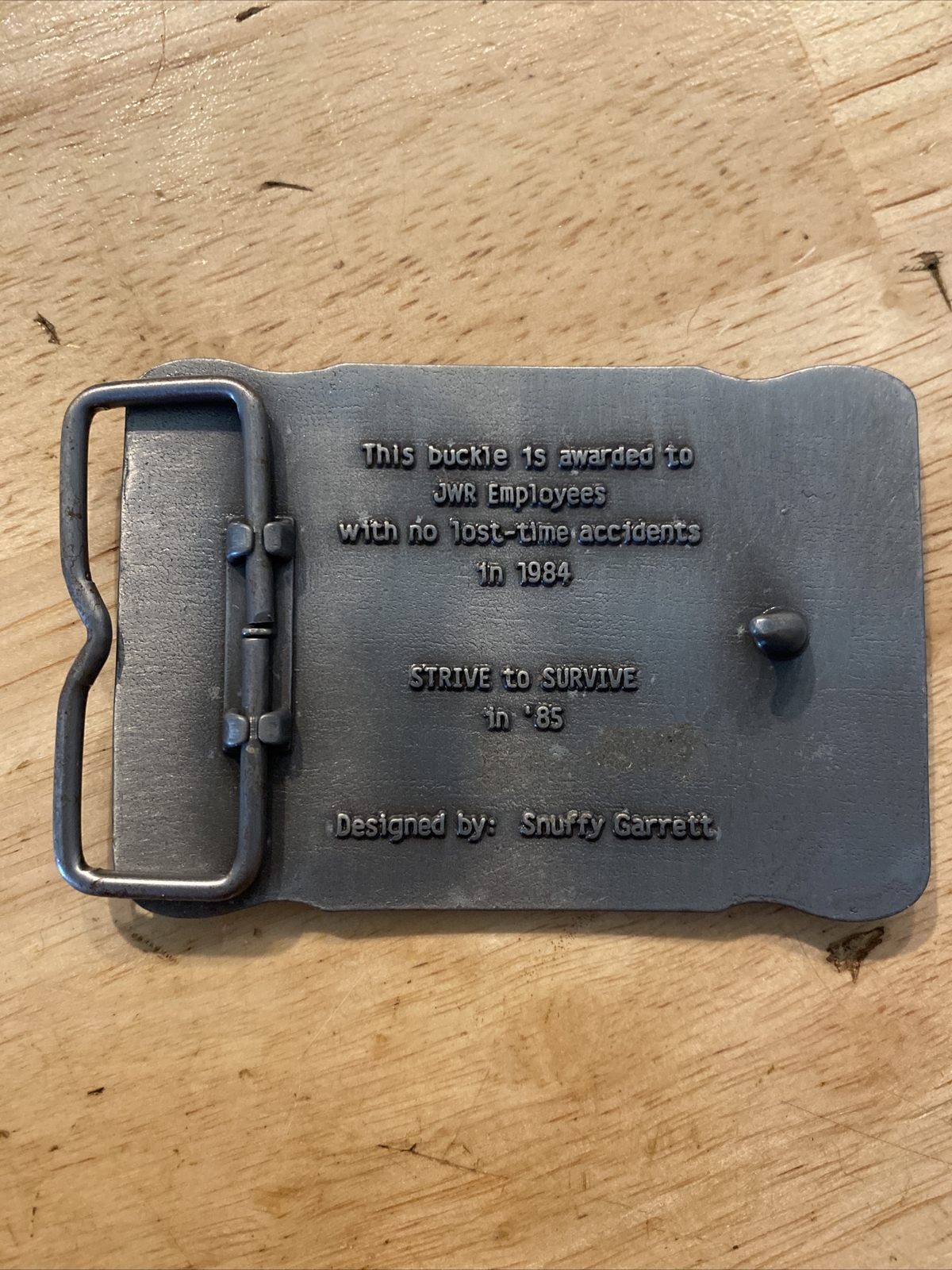 Mining Belt Buckle Collector METAL Original 1984 Safety Award Patina Miner USA