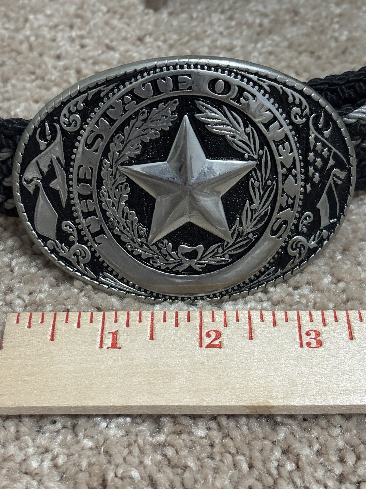 Men&rsquo;s Black And Grey Nylon Belt Silvertone State Of Texas Belt Buckle Western US