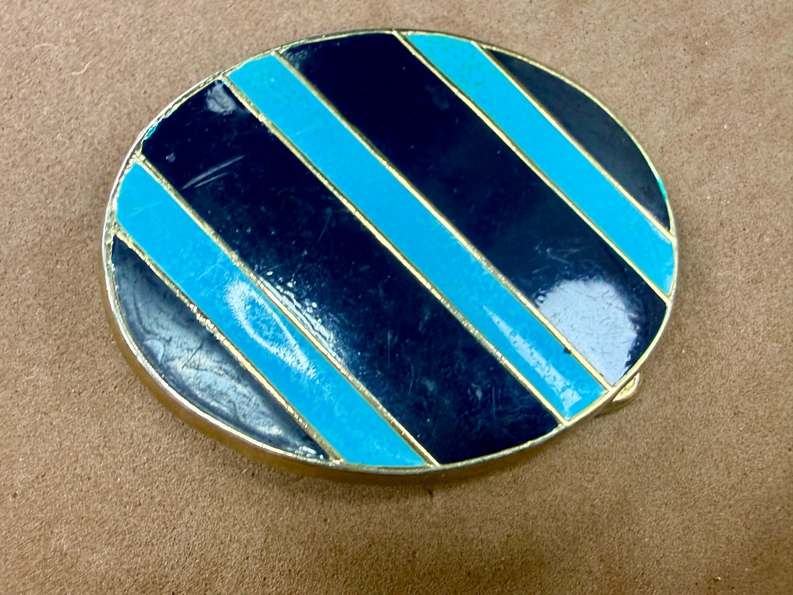 Geometric Enamel Pattern Black Blue Stripes Outlined Hippy Vibe Belt Buckle