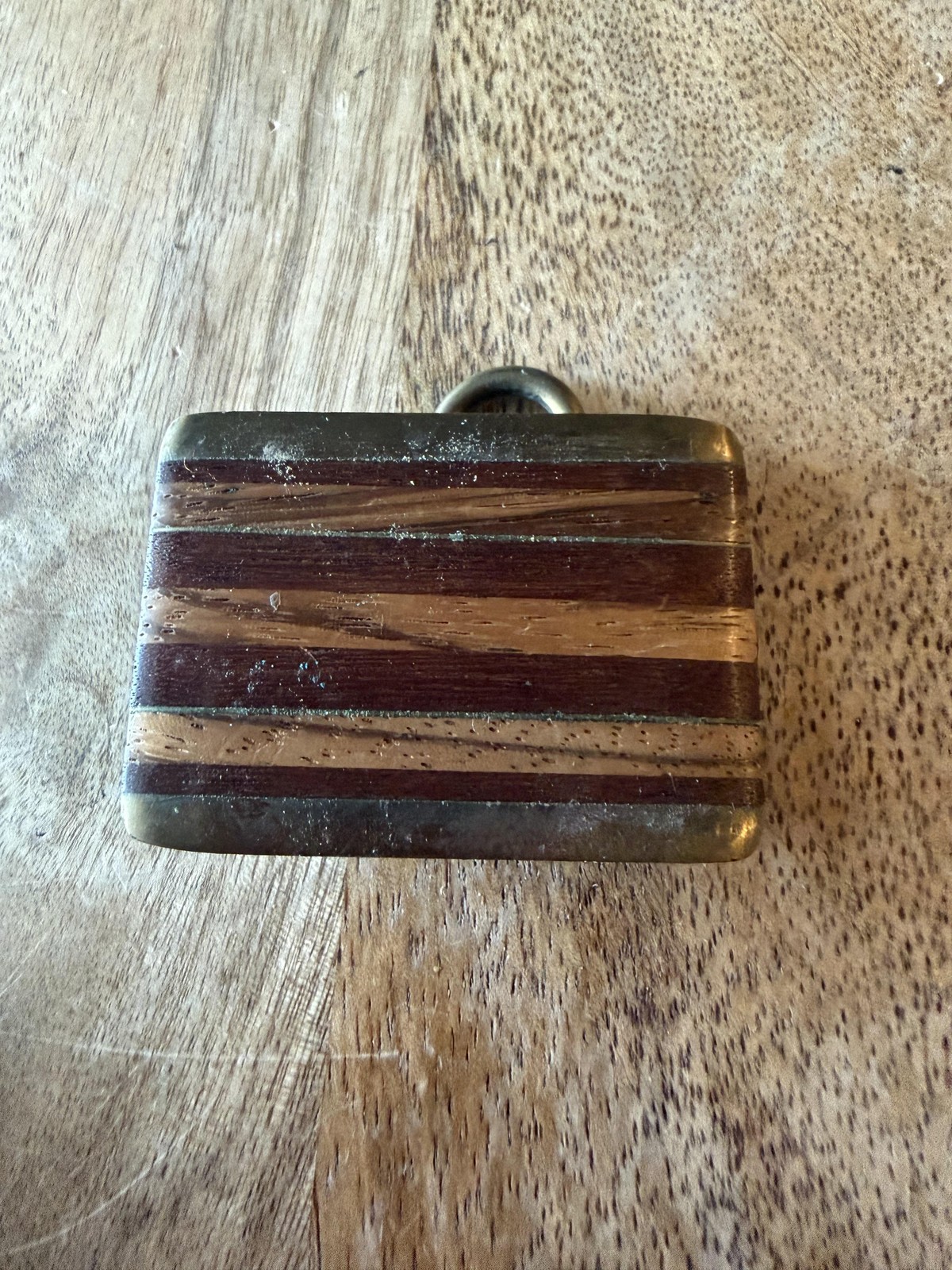 Striped Wood Inlay Belt Buckle Mens Brown Solid Brass Rectangular Western